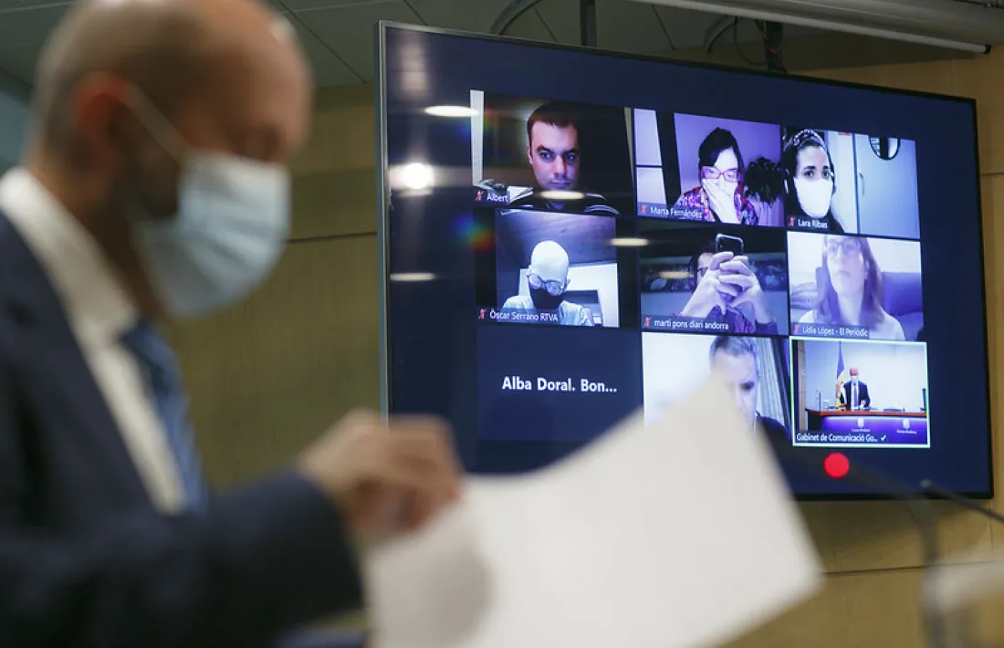 Benazet, a la roda de premsa de la tarda, en versió telemàtica.