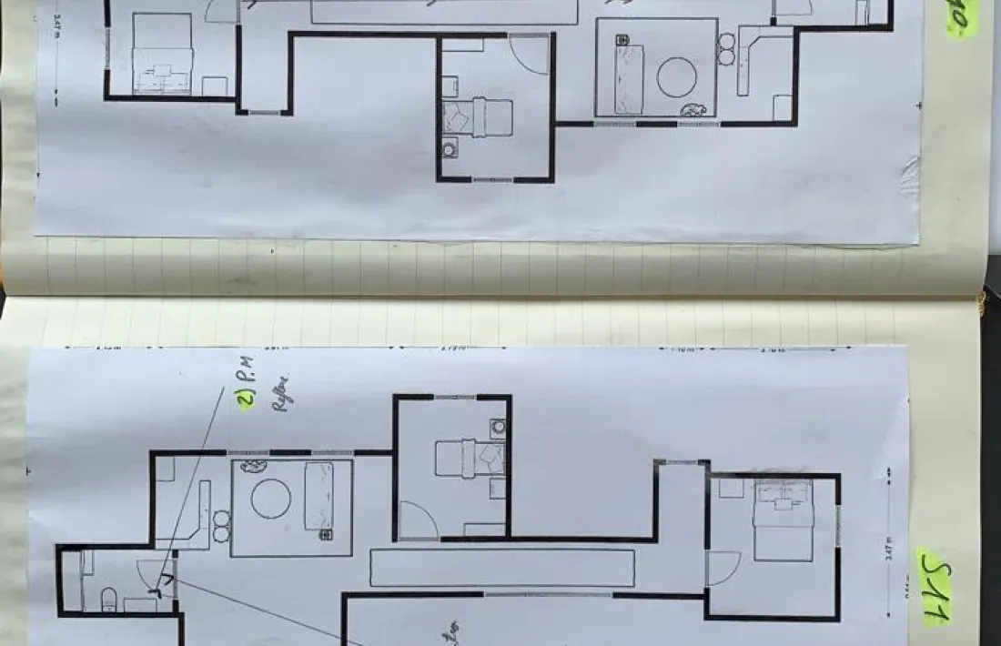 Croquis del pis que caldrà recrear en plató i on transcorre en gran part la pel·lícula.