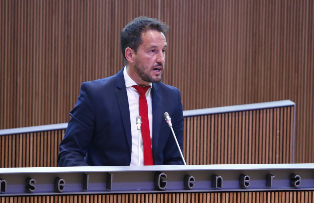 El president del grup parlamentari socialdemòcrata, Pere López, al Consell General.