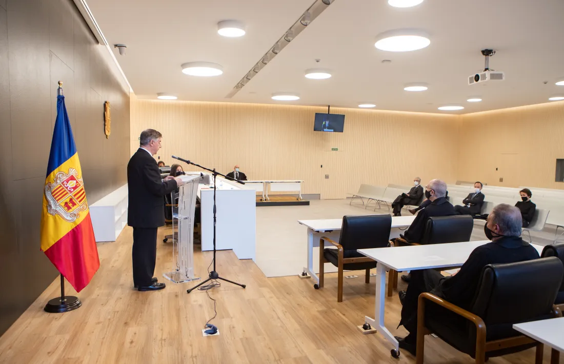 El president del Consell Superior de la Justícia, en l'obertura de l'Any judicial que ha tingut lloc aquest matí a la seu de la Justícia.