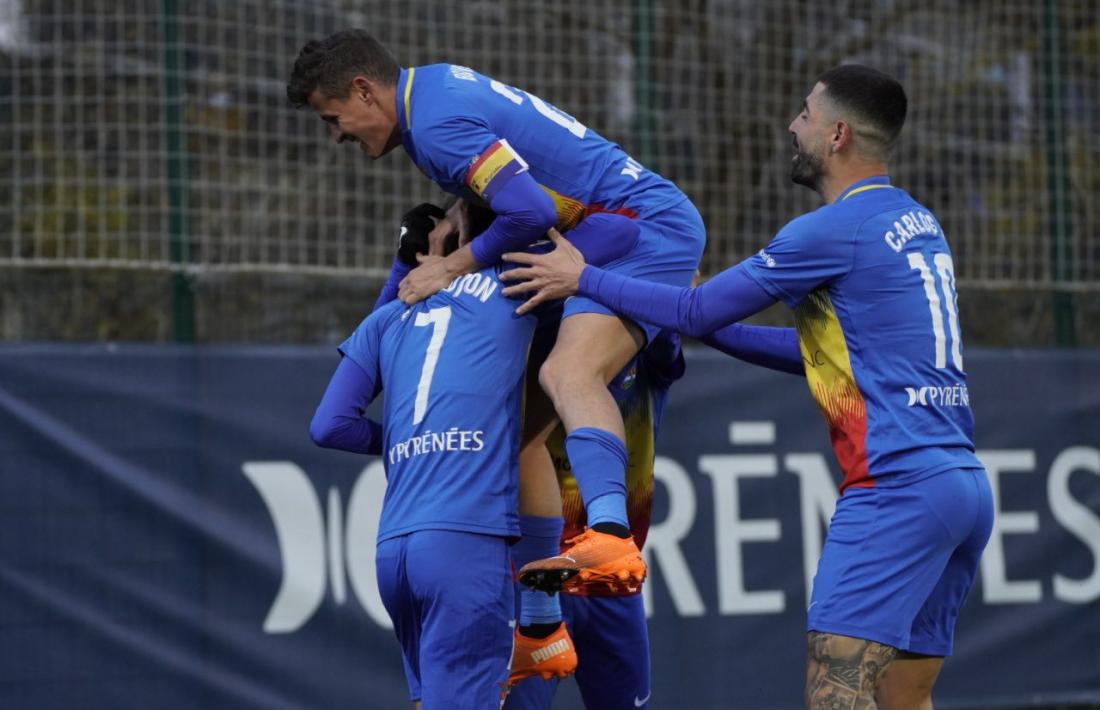 Els jugadors de l’FCA celebren el gol d’Iker. Foto: FC Andorra