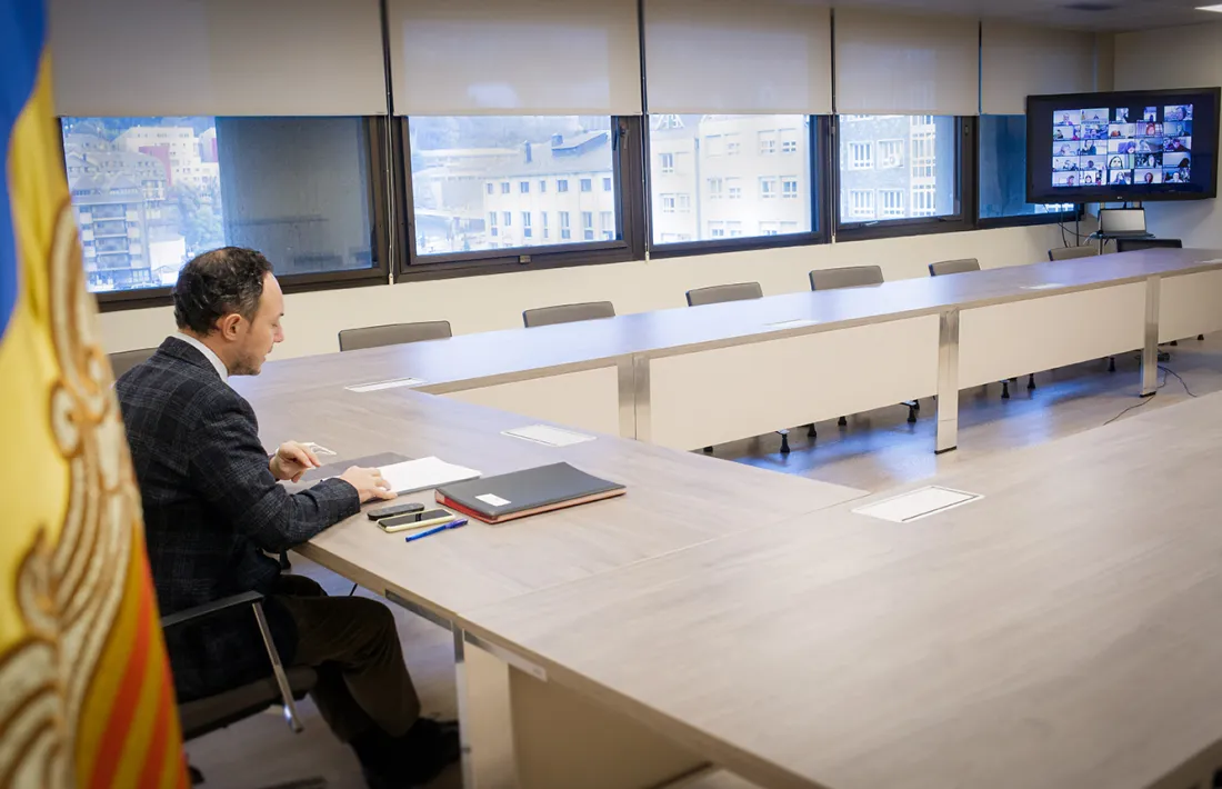 El cap de Govern, Xavier Espot, durant la reunió del Conadis.