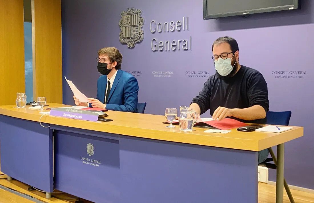 Els parlamentaris del PS Roger Padreny i Carles Sánchez, aquesta tarda al Consell General.