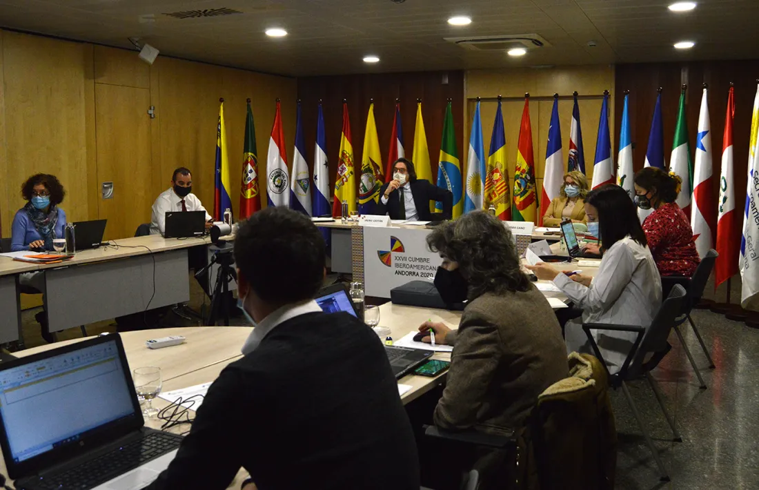 Un moment de la primera jornada de la reunió extraordinària de coordinadors nacionals i responsables de cooperació iberoamericans.
