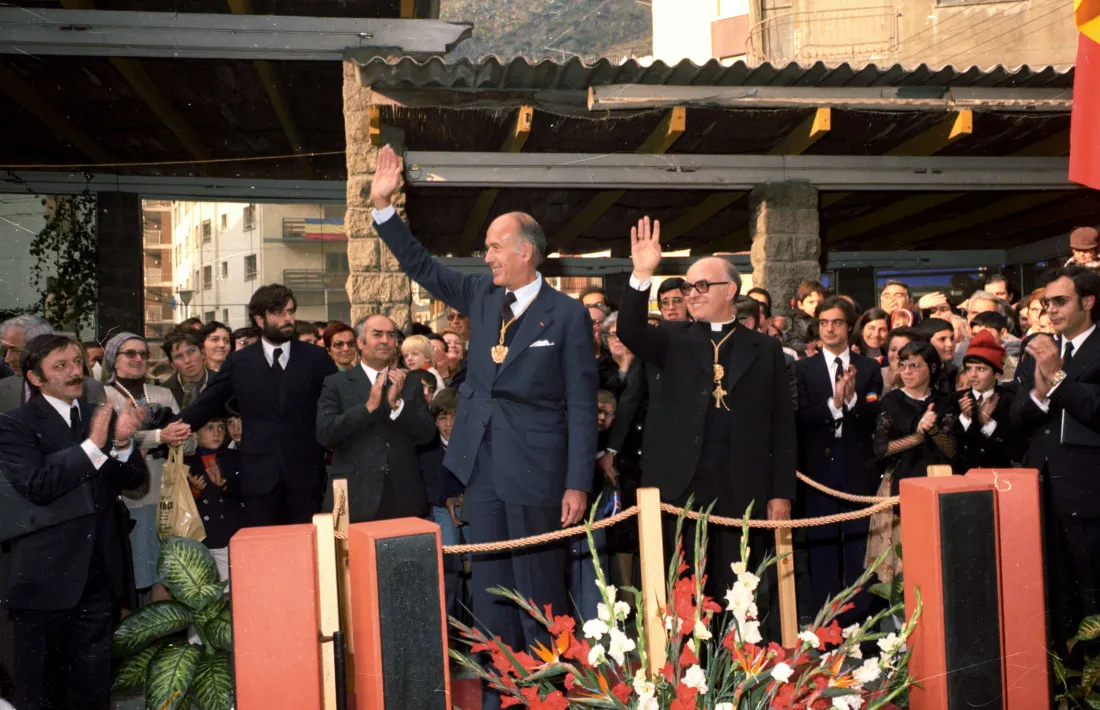 Valéry Giscard d'Estaing amb Joan Martí Alanis en la visita de l'octubre de 1978.
