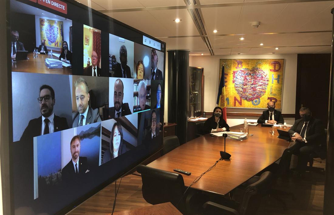 Una sessió de consell de comú anterior del Comú d’Encamp celebrada de forma telemàtica.