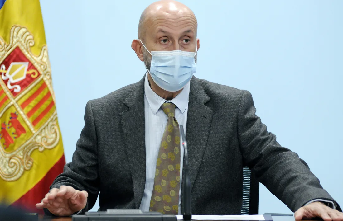 El ministre de Salut, Joan Martínez Benazet, en la compareixença d'aquesta tarda.