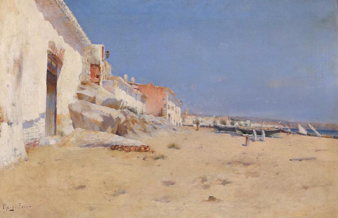 'Cases a la platja’, de Joan Roig (1882), procedent del fons de Crèdit Andorrà, ‘dialogarà’ amb 'Platja de Vilanova'. una vista d’aquest mateix espai que es conserva a la col·lecció Thyssen.