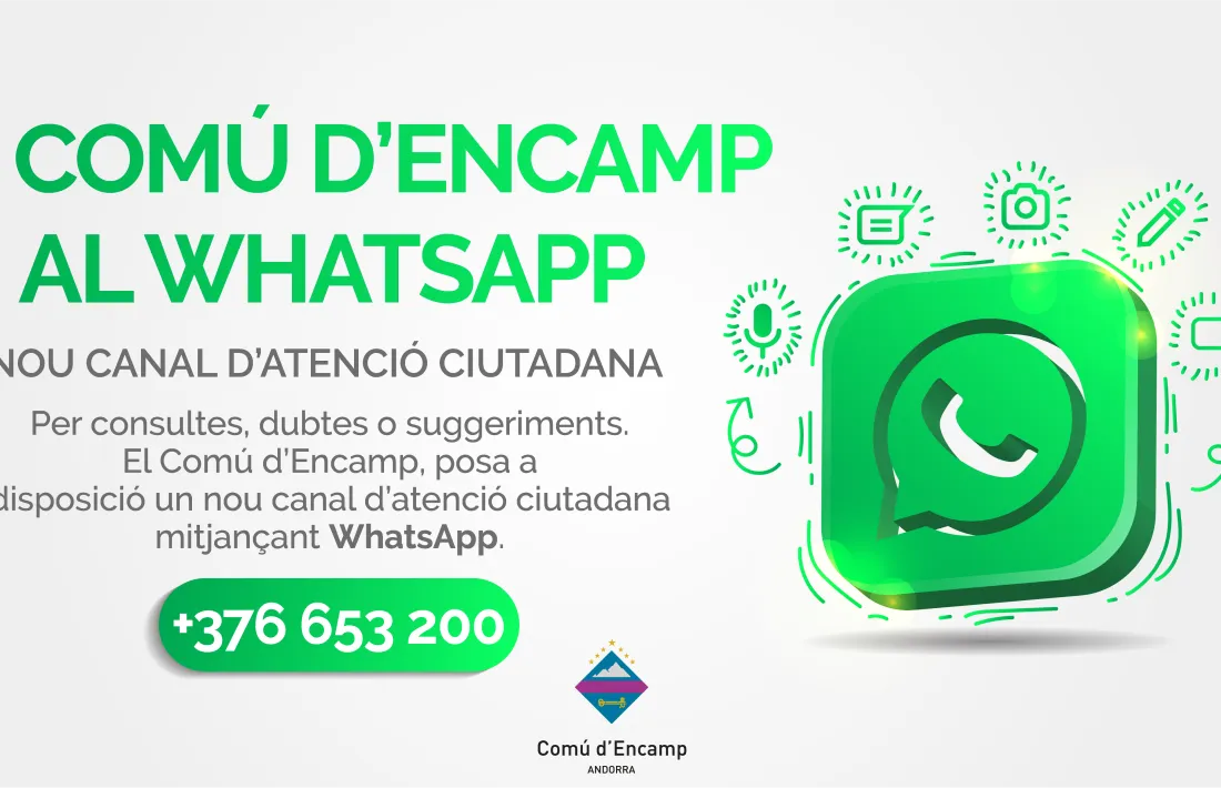 L'anunci del nou canal per comunicar-se amb el Comú d'Encamp.