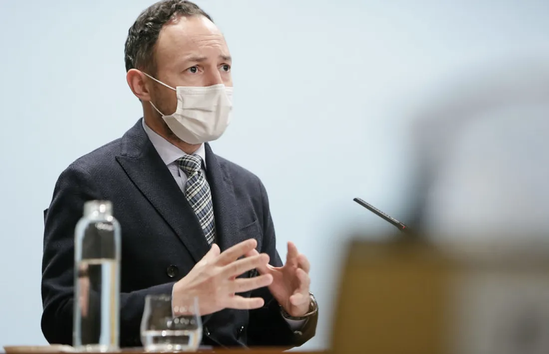 El cap de Govern, Xavier Espot, durant la compareixença de la tarda. 