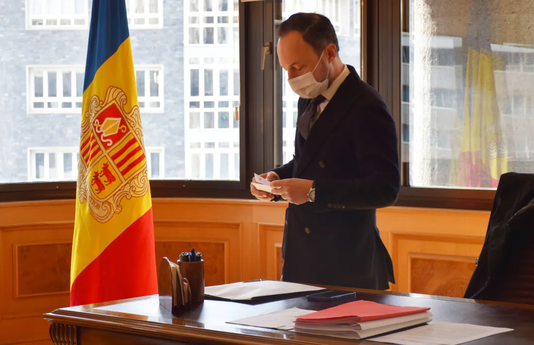 El cap de Govern, Xavier Espot, al seu despatx, aquest migdia.