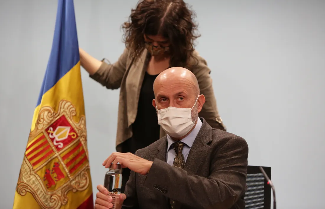 El ministre de Salut, Joan Martínez Benazet, en la compareixença d'aquest migdia.