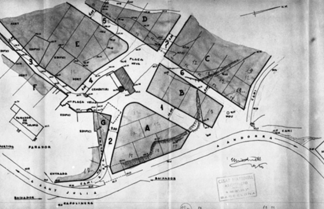 plànol de la urbanització projectada per Martinell el 1967, amb els nous carrers que preveia.