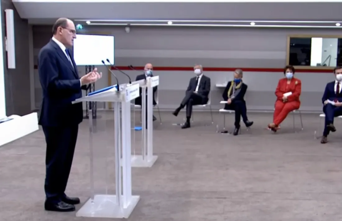 Castex i els seus ministres en moment de la roda de premsa d'aquest dijous.