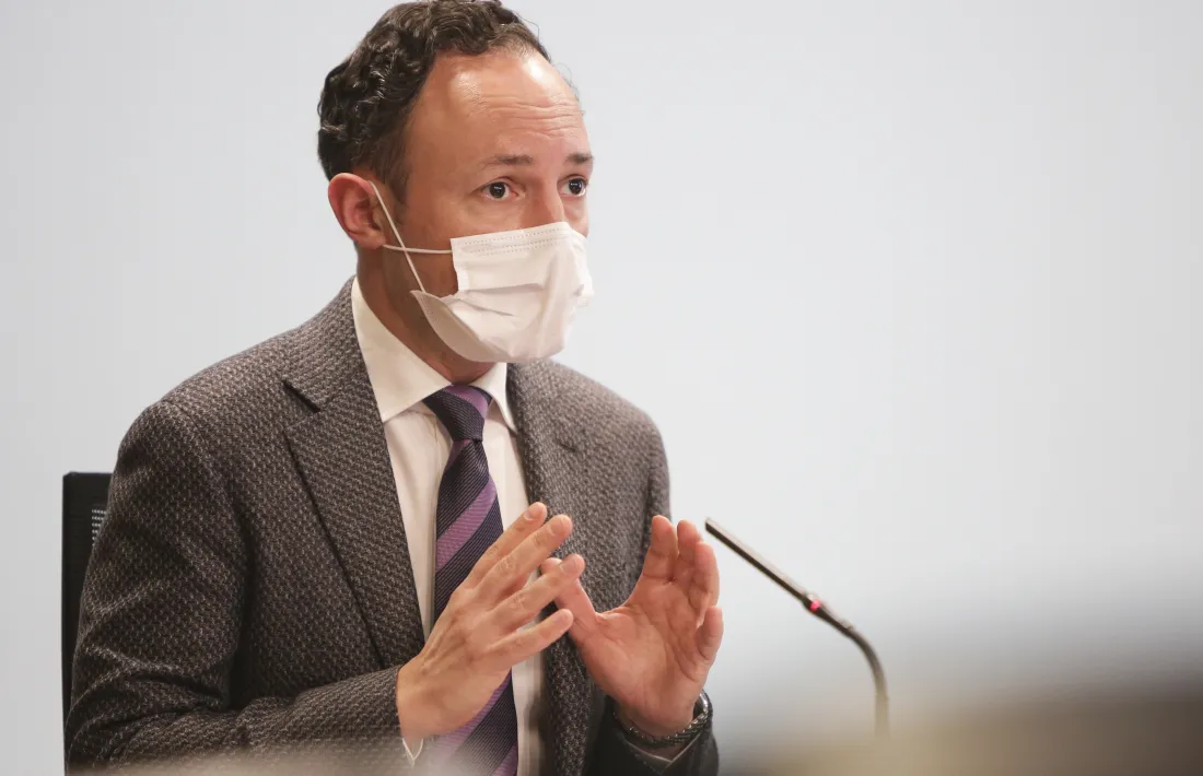 El cap de Govern, Xavier Espot, en la roda de premsa d’aquest dilluns.