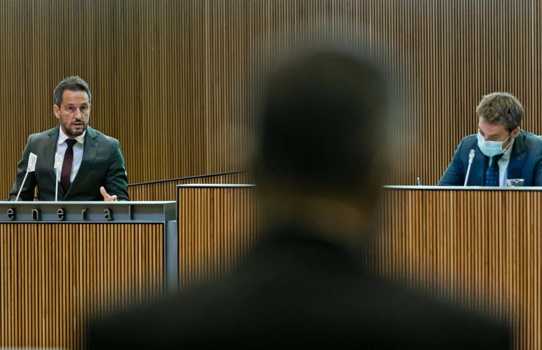 El president del grup socialdemòcrata, Pere López, en una intervenció al Consell General.