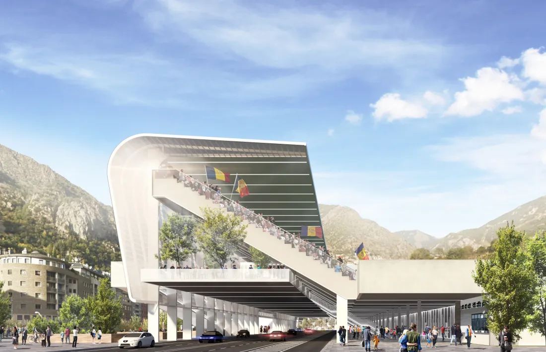  L’Estadi Comunal tindria un estil de graderia similar, salvant les distàncies, al Vicente Calderón. Foto: Comú d'Andorra la Vella