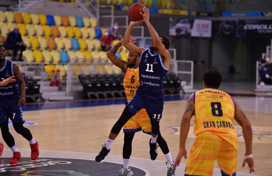  El base del BC MoraBanc, Clevin Hannah, va liderar la segona victòria del BC MoraBanc al Top-16 de l’EuroCup. Foto: Herbalife Gran Canària