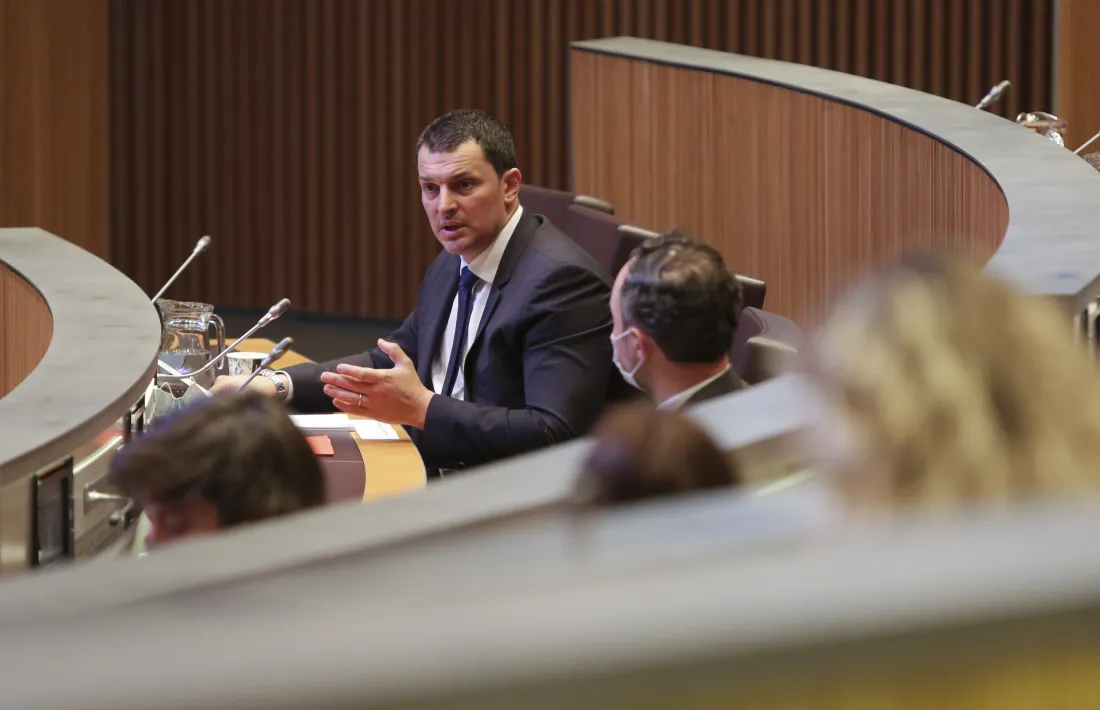 El ministre de Presidència, Economia i Empresa, Jordi Gallardo, en un moment de la seva intervenció ahir al Consell General.
