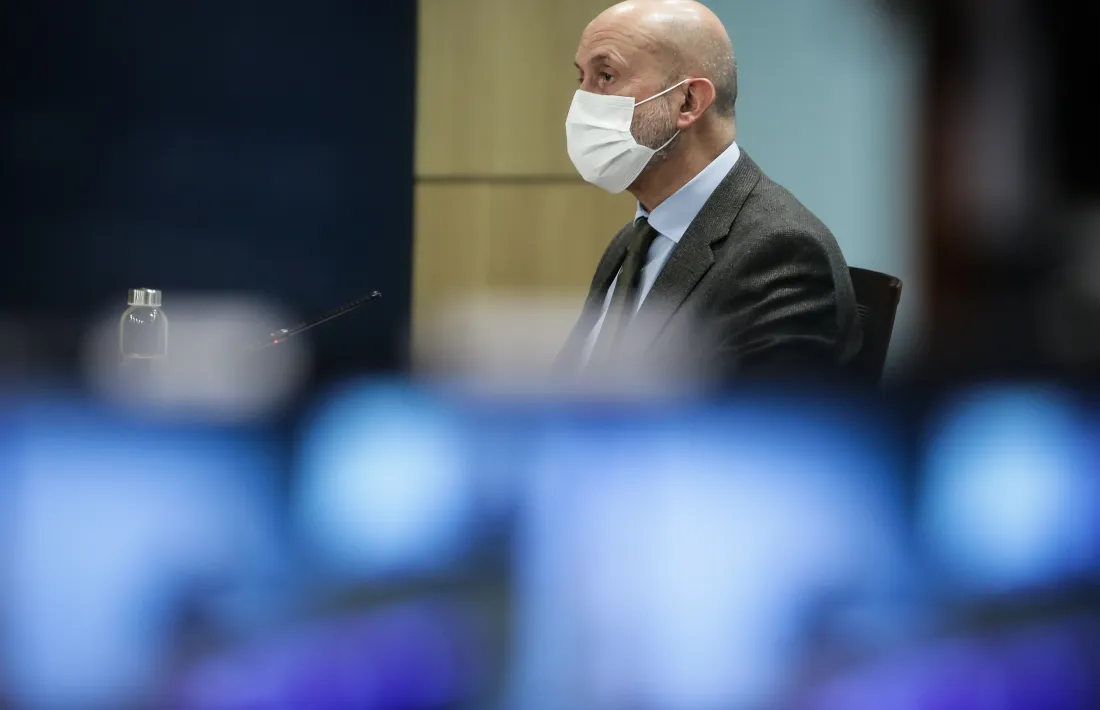 El ministre de Salut, Joan Martínez Benazet, en la compareixença d'aquest matí.