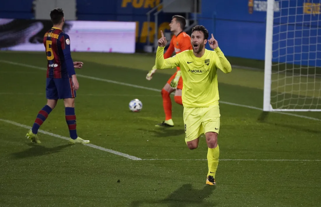 Víctor Casadesús celebra el gol de la victòria. Foto: FC Andorra