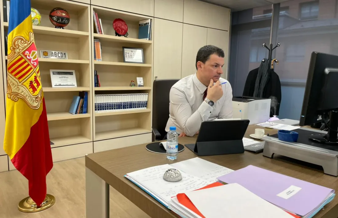 El ministre de Presidència, Economia i Empresa, Jordi Gallardo, ha presidit la reunió telemàtica del Consell Econòmic i Social.