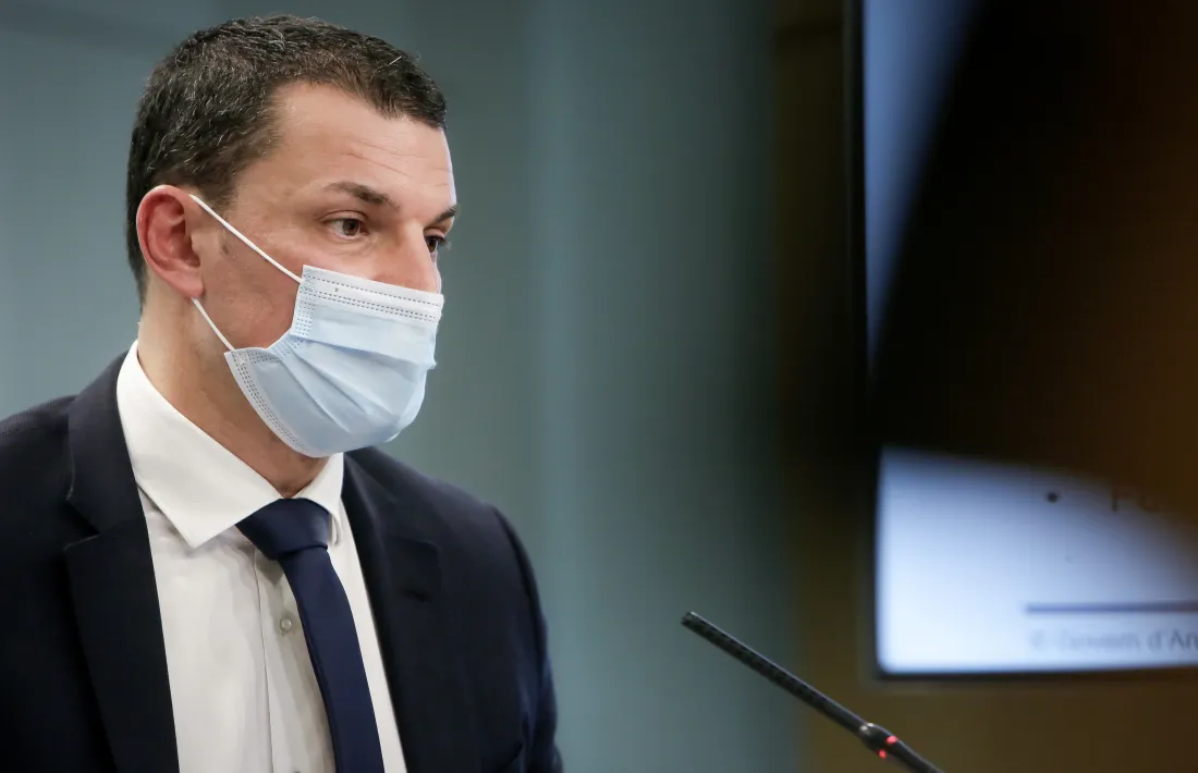 El ministre de Presidència, Economia i Empresa, Jordi Gallardo, en la compareixença d’aquesta tarda.