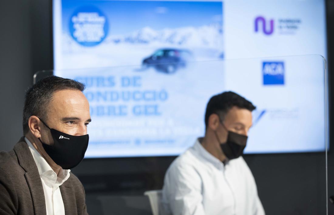 Alain Cabanes i Àlex Bercianos han presentat avui el curs de conducció sobre gel per a joves.