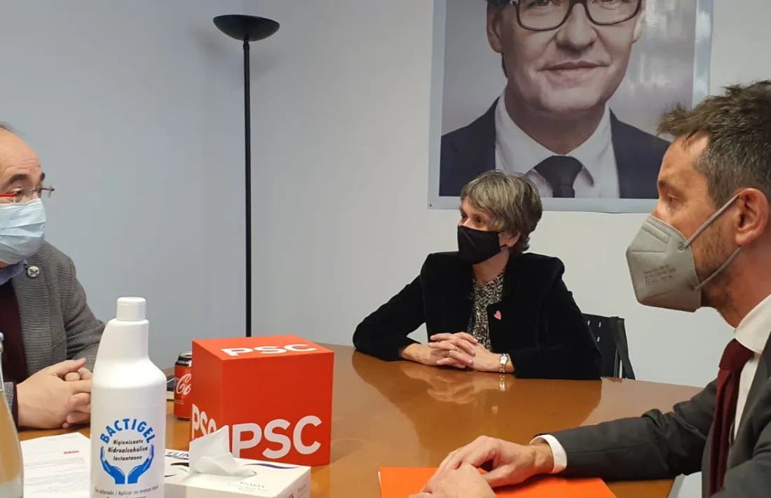 Vela i López en un moment de la reunió amb Iceta, avui a Barcelona.