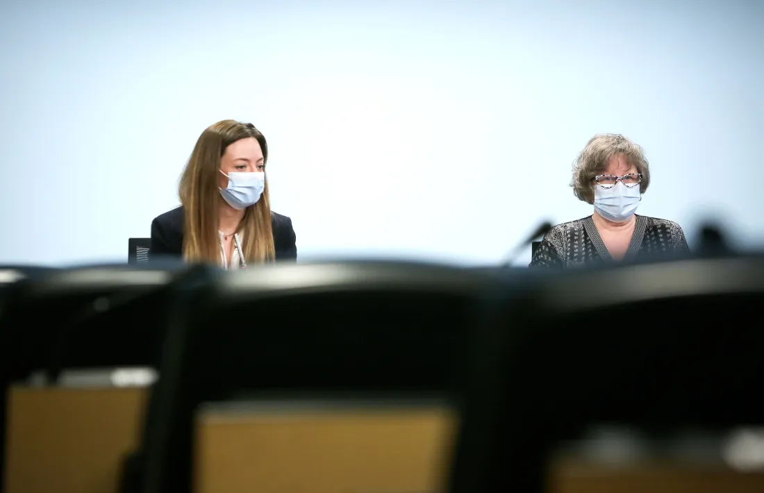 Mas i Vidal durant la roda de premsa d'aquest matí.