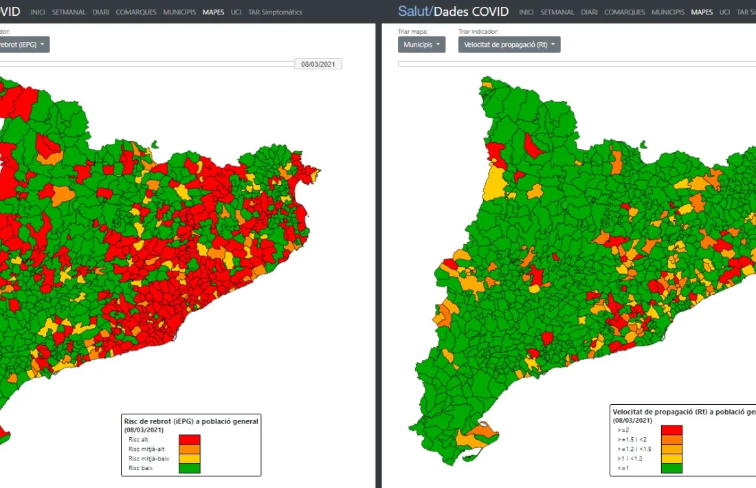 Mapes d'incidència de la Covid a Catalunya.