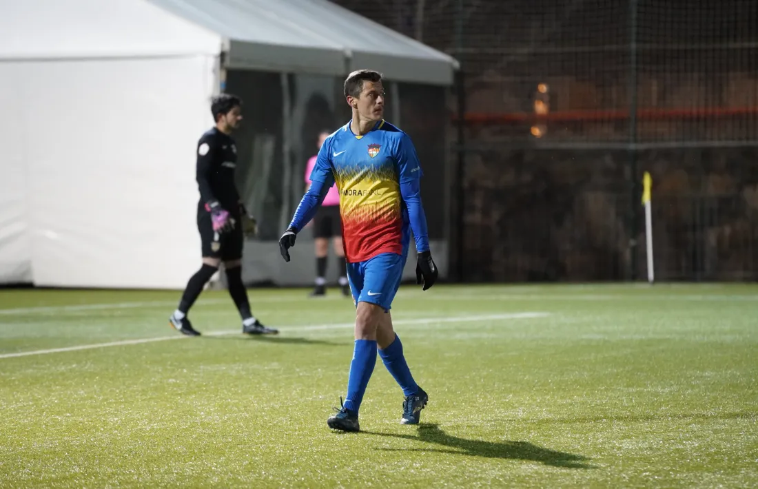 El defensa central Martin Mantovani va ser expulsat injustament contra l’Hospitalet. Foto: FC Andorra