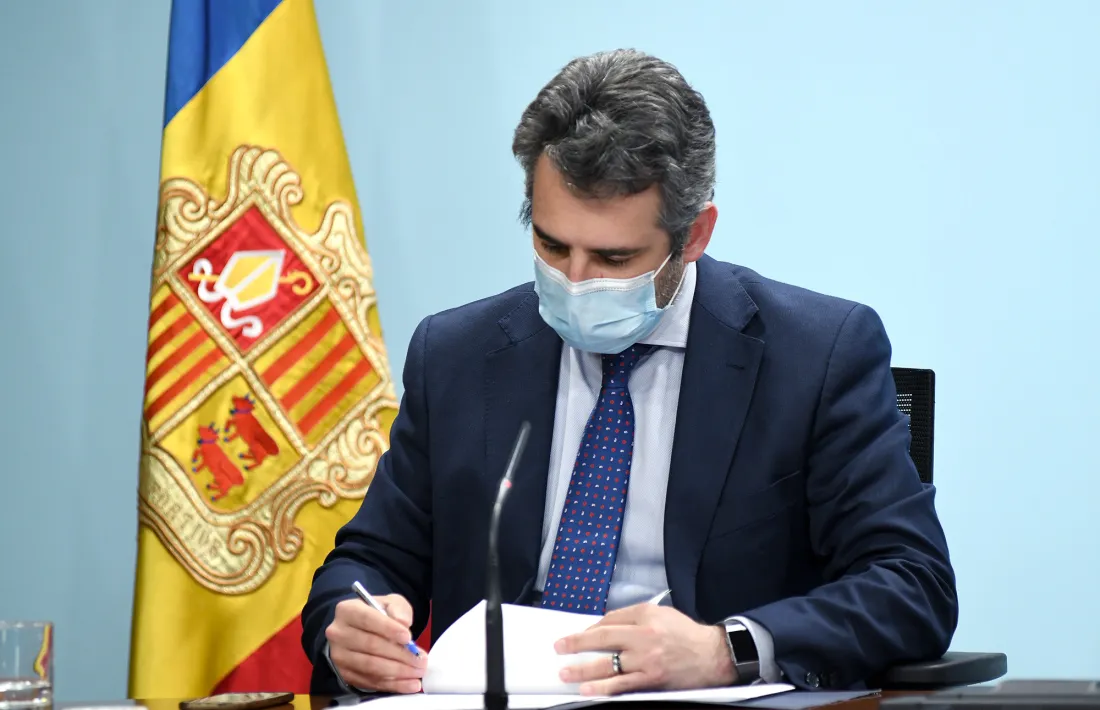 El titular de Finances i portaveu de l’Executiu, Eric Jover, en la compareixença posterior al consell de ministres d’aquesta tarda.