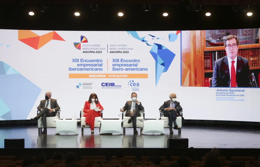 Un moment de la inauguració de la 13a Trobada Empresarial Iberoamericana, ahir al Centre de Congressos d’Andorra la Vella.