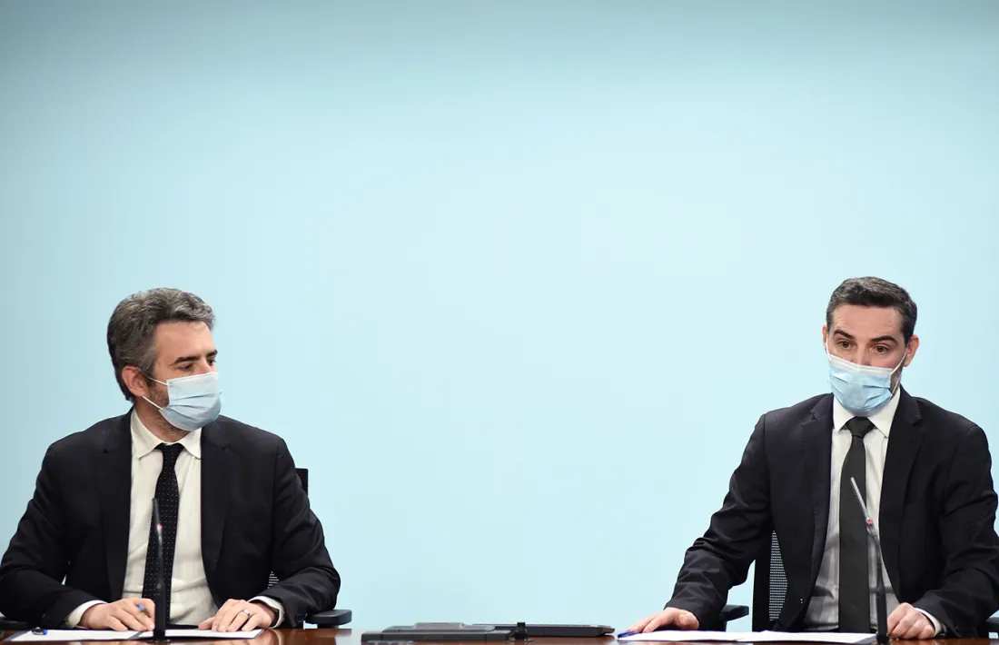 El ministre de Finances, Eric Jover, i el secretari d'Estat d'Afers Financers Internacionals, Marc Ballestà.