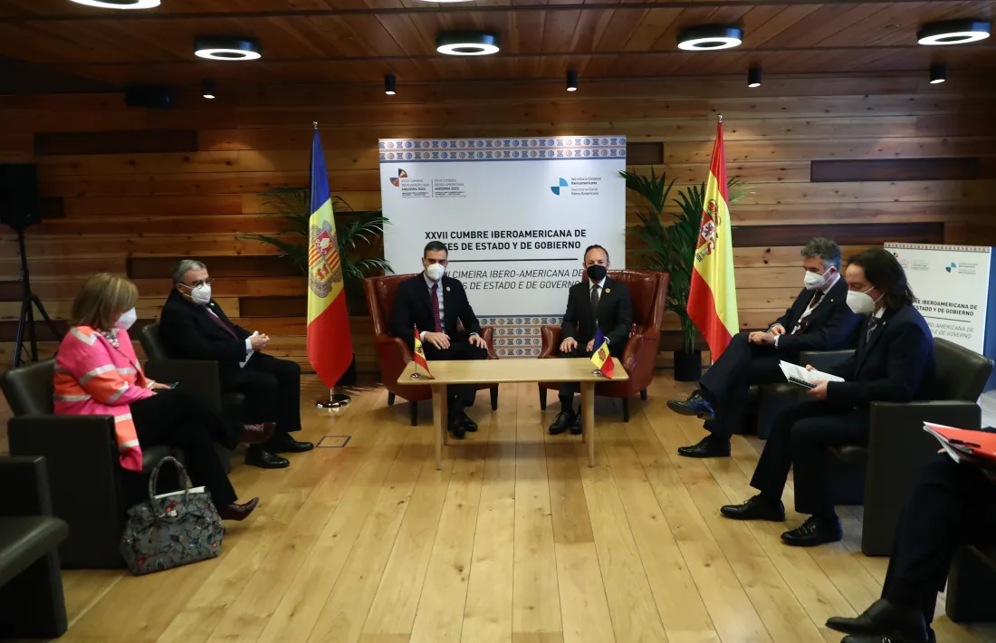 La reunió bilateral entre el cap de Govern, Xavier Espot, i el president espanyol, Pedro Sánchez.