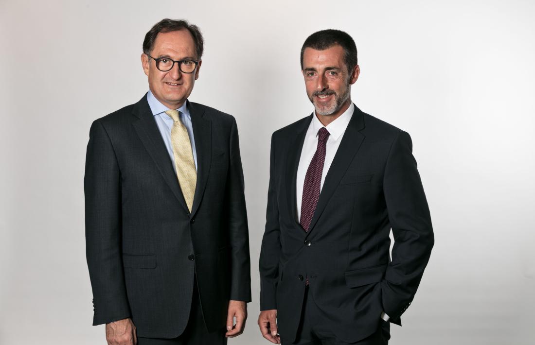 Xavier Cornella, conseller executiu i director general del Grup Crèdit Andorrà, i Antoni Pintat, president del consell d'administració del grup.