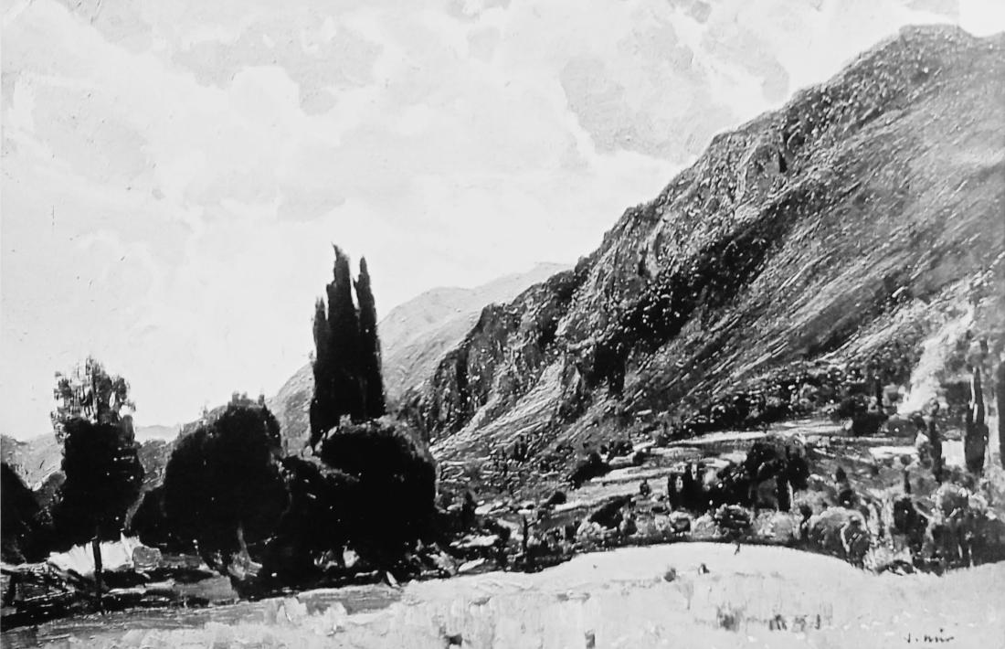 L’única fotografia que es conserva de ‘Crepuscle’, el gener del 1934 quan va ser exposat a la biblioteca del monestir de Montserrat.