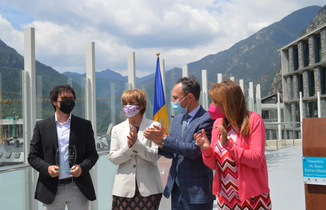 Xavier Espot, Meritxell Palmitjavila i la cònsol major d'Andorra la Vella, Conxita Marsol amb el fill de Rosa Ferrer, Marc de Diego.