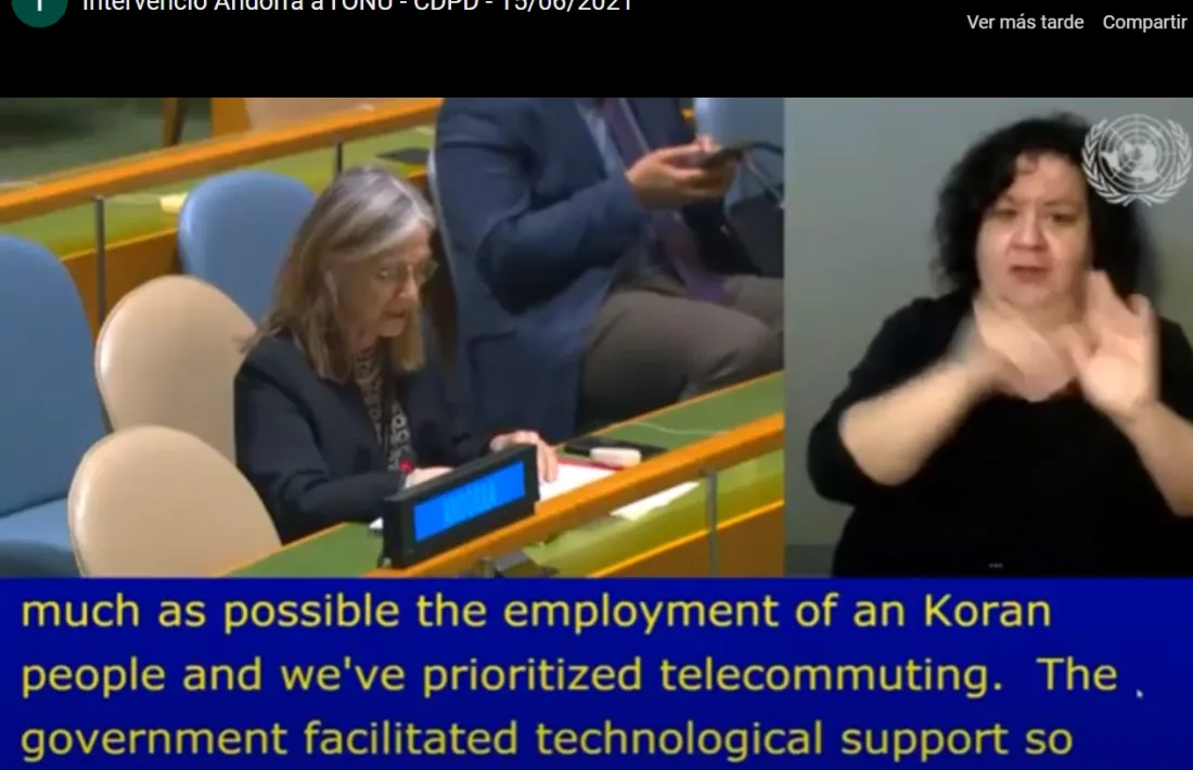 Un moment de la intervenció d'Elisenda Vives a la Conferència dels Estats Part de la CDPD.