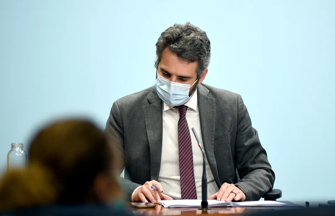 El ministre de Finances i portaveu del Govern, Eric Jover, en la compareixença d’ahir a la tarda.