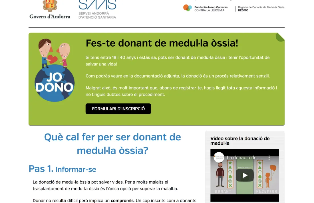 Captura de pantalla del lloc web per inscriure's.