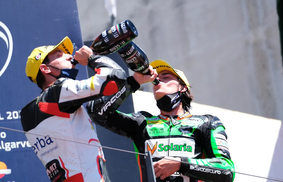 Xavi Cardelús, al podi de Portimao del Moto2 European Championship. Foto: Promoracing