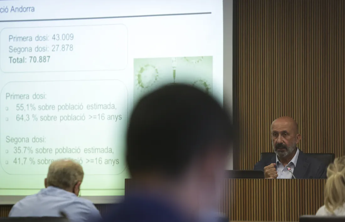 El ministre de Salut, Joan Martínez Benazet, en la compareixença davant la comissió de Sanitat, aquesta tarda.