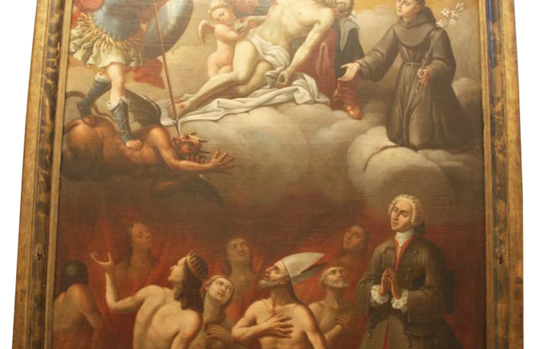 El 'Quadre de les Ànimes', de Joan Casanovas, obra mestra del barroc nacional que es conserva a la sagristia de Sant Esteve i que es podrà visitar amb ocasió de les Jornades Europees de Patrimoni.