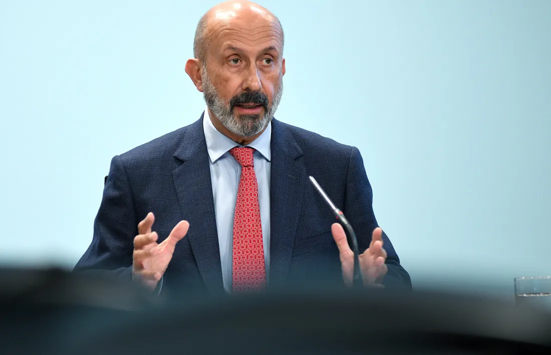 El ministre de Salut, Joan Martínez Benazet, en la roda de premsa d'aquesta tarda.