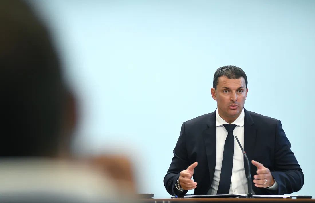 El titular de Presidència, Economi i Empresa, Jordi Gallardo, en la compareixença d’ahir.