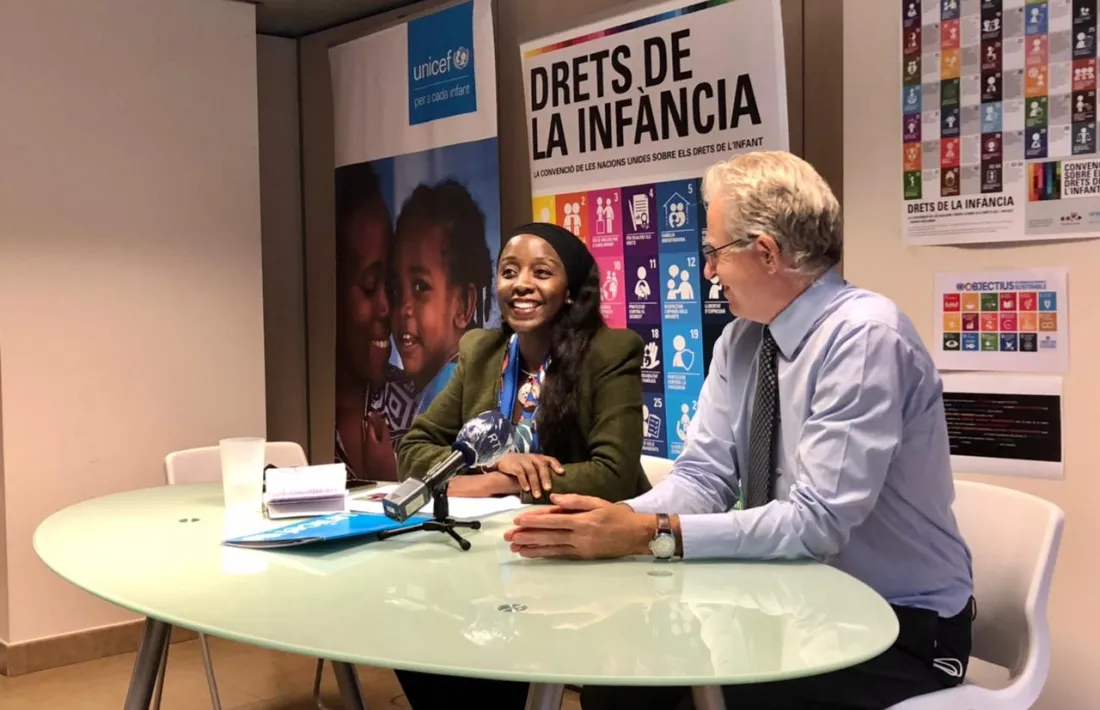 Marie-Consolée Mukangendo i el director d’Unicef Andorra, Albert Mora.