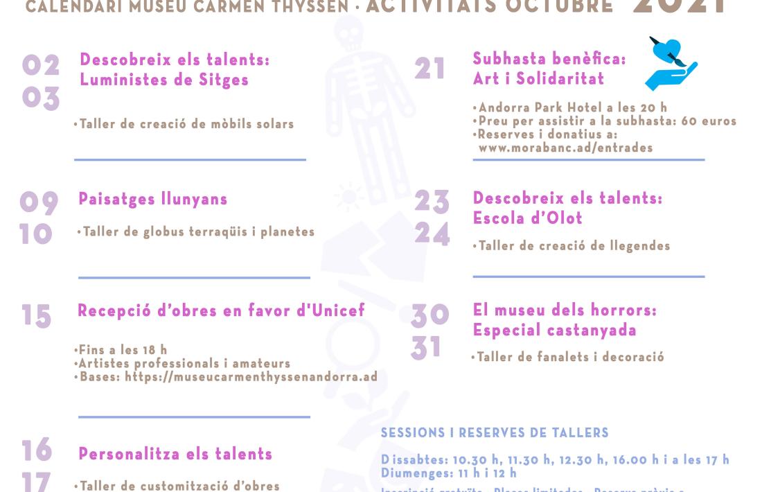 Cartell de les activitats del mes d'octubre del Museu Carmen Thyssen Andorra.