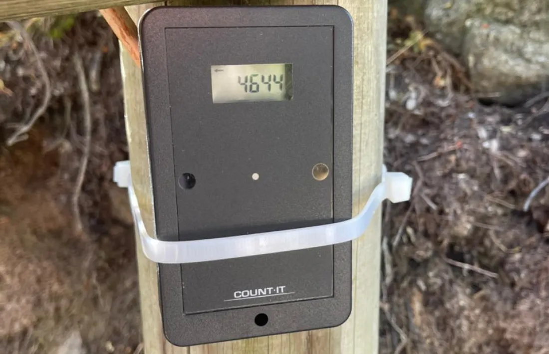 Un dels quatre comptadors instal·lats per l'organització, aquest a les Pardines: aquell dia marcava 4.644 visitants d'entrada i 4.085 de sortida.